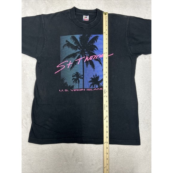 Vtg St. Thomas Virgin Islands Black Palm Tree Beach T-Shirt Single Stitch Size L - Picture 7 of 8